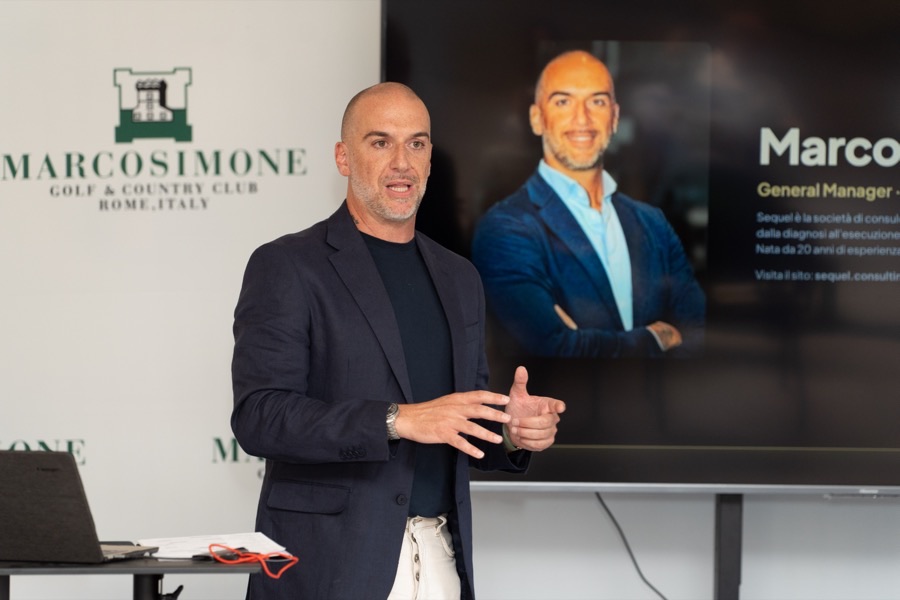 Marco Micheli during the talk at the event