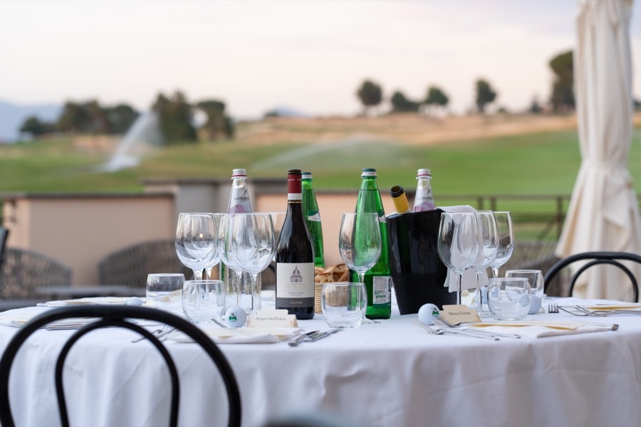 Dinner with a view of the course at sunset